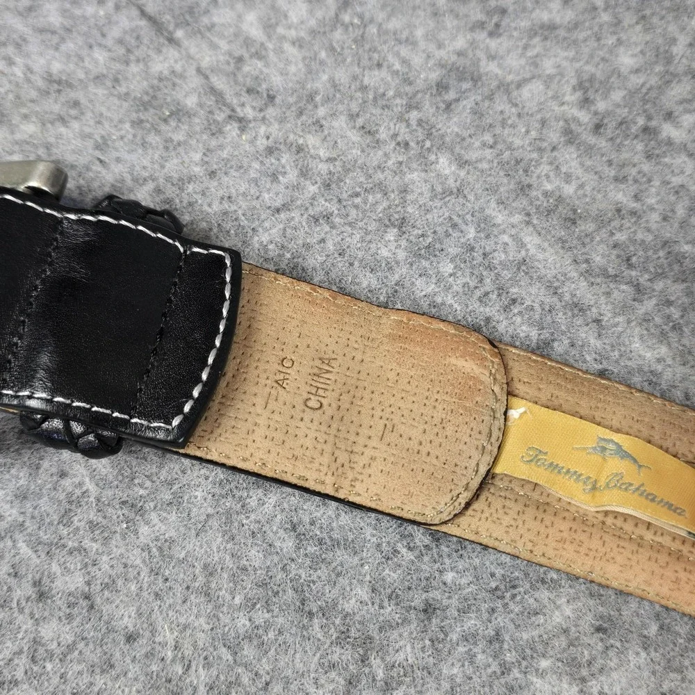 Tommy Bahama Belt Mens 44 Black Braided Leather Top Grain Geometric Stitched